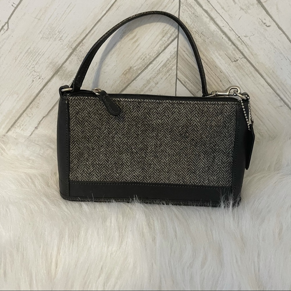 Vintage Coach BrownHerringbone Tweed LeatherClutch
